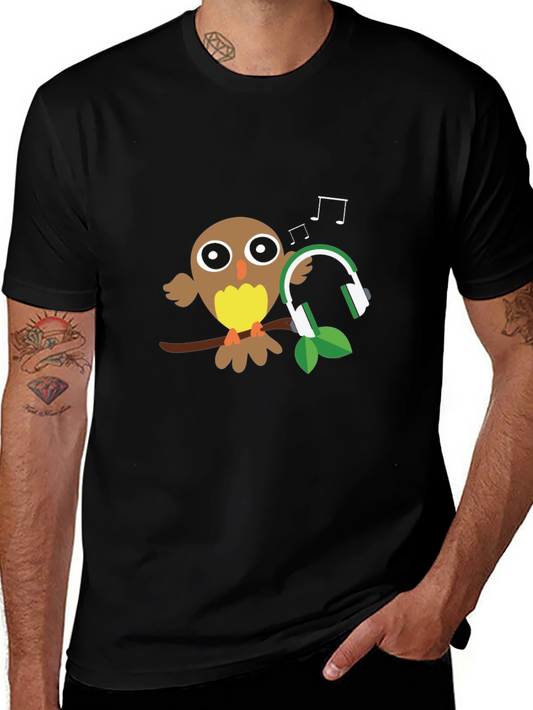 Owl with Headphones Graphic T-Shirt