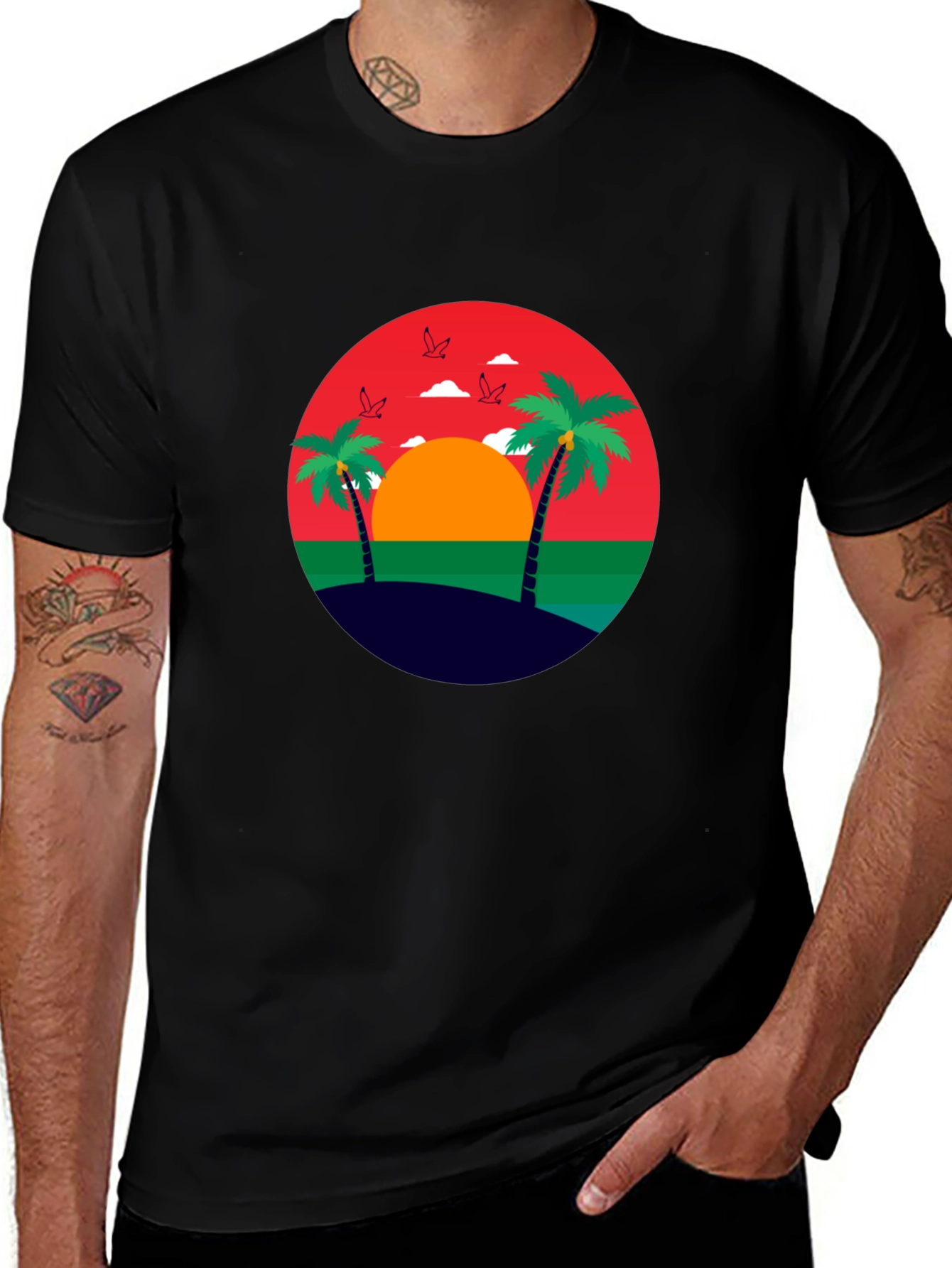 Tropical Sunset Palm Tree Graphic Tee