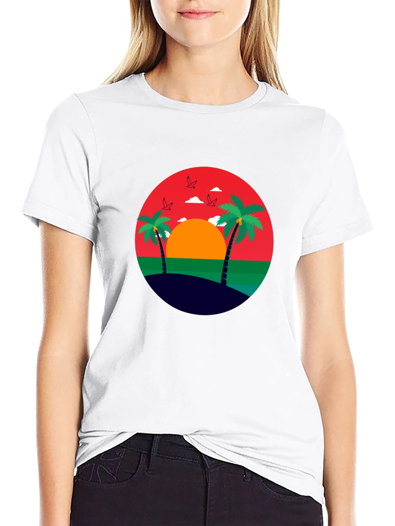 Tropical Sunset Palm Tree Graphic Tee