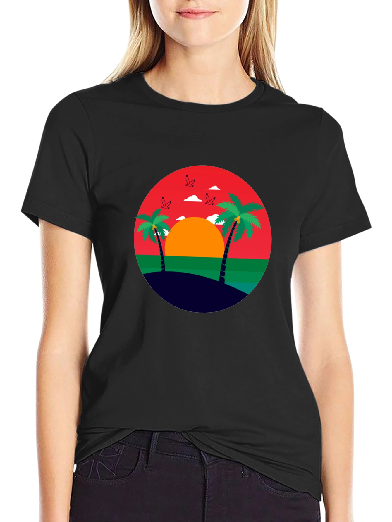 Tropical Sunset Palm Tree Graphic Tee