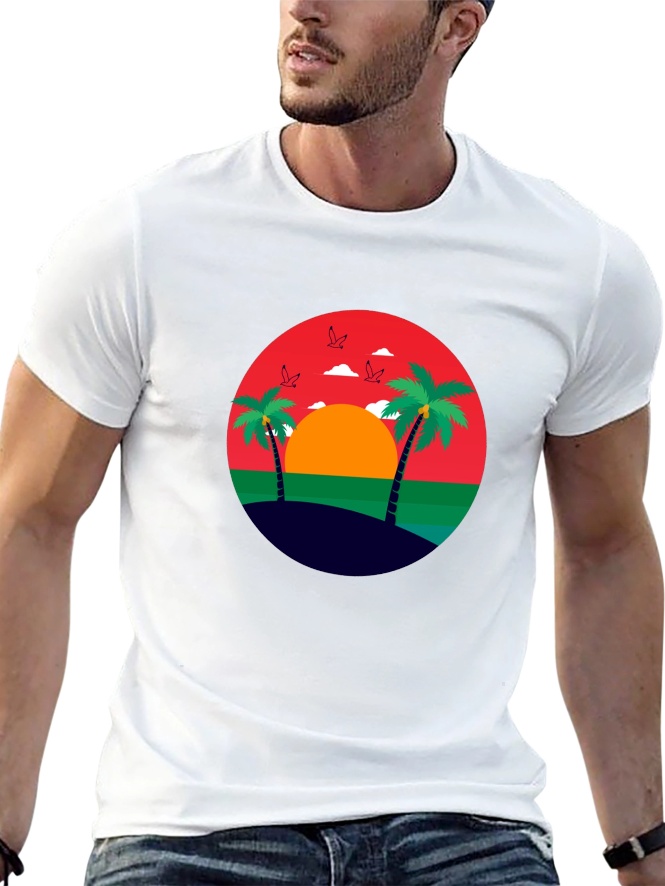 Tropical Sunset Palm Tree Graphic Tee