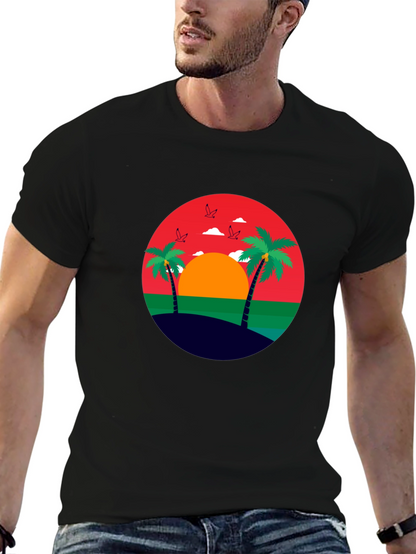 Tropical Sunset Palm Tree Graphic Tee
