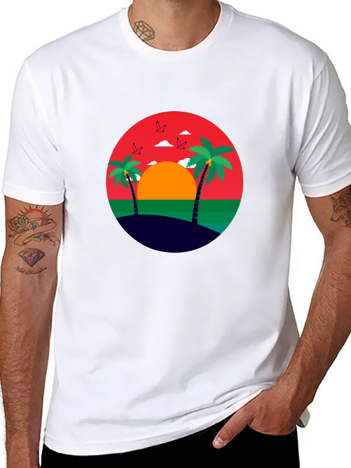 Tropical Sunset Palm Tree Graphic Tee