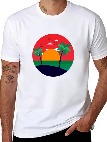 Tropical Sunset Palm Tree Graphic Tee