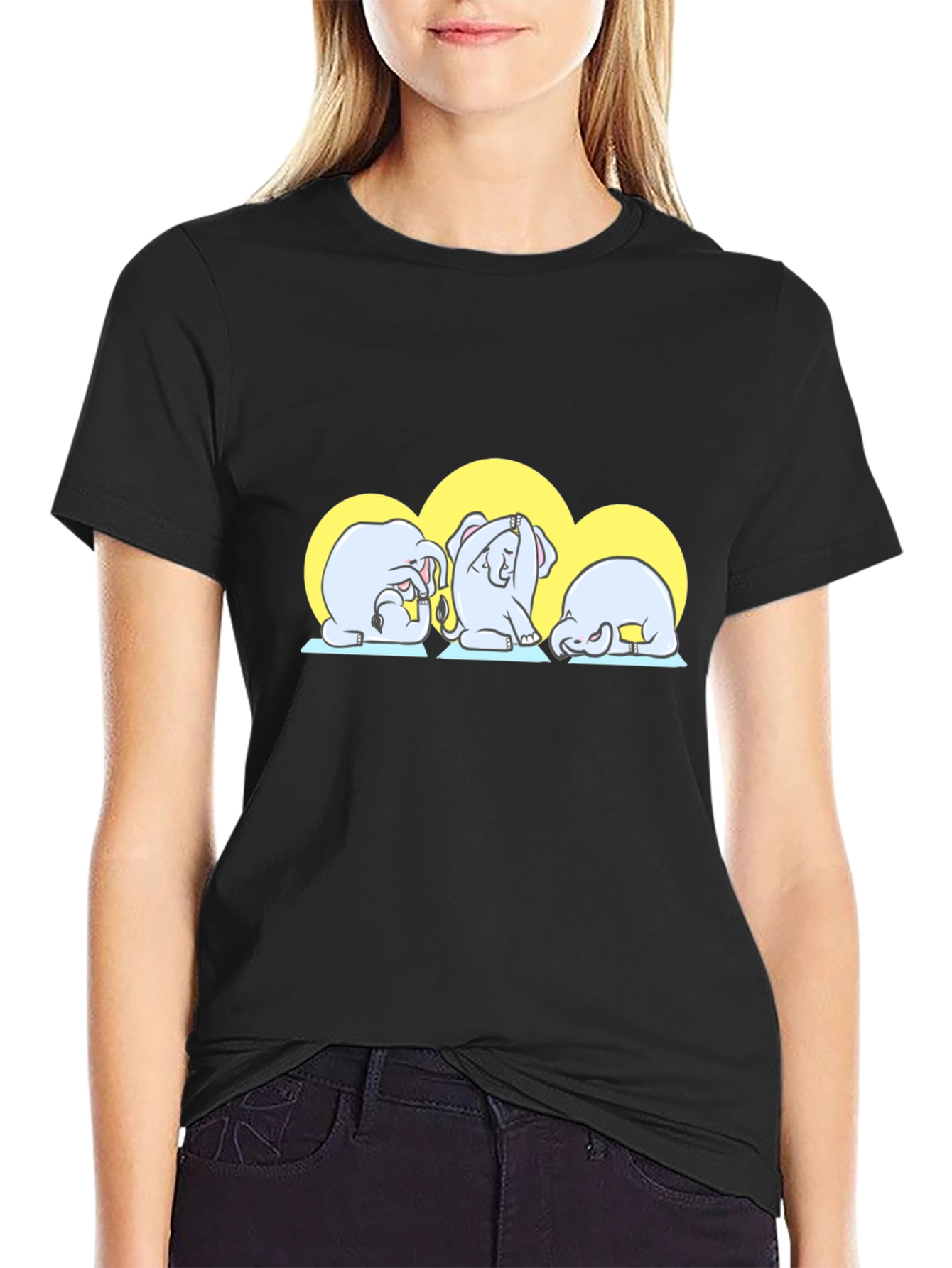 Yoga Elephants Graphic Tee - Cute Black T-Shirt