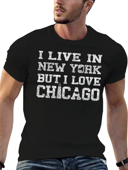 I Live in NY Love Chicago Black T-Shirt