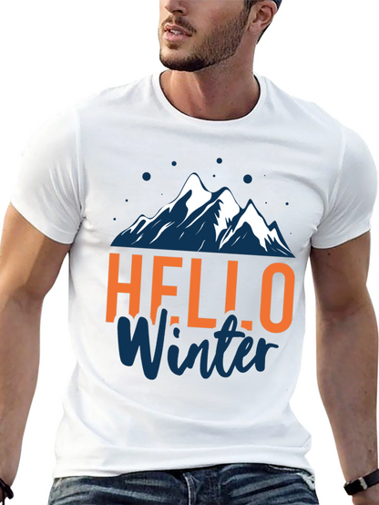Hello Winter Graphic Tee - Mountain Design Black T-Shirt