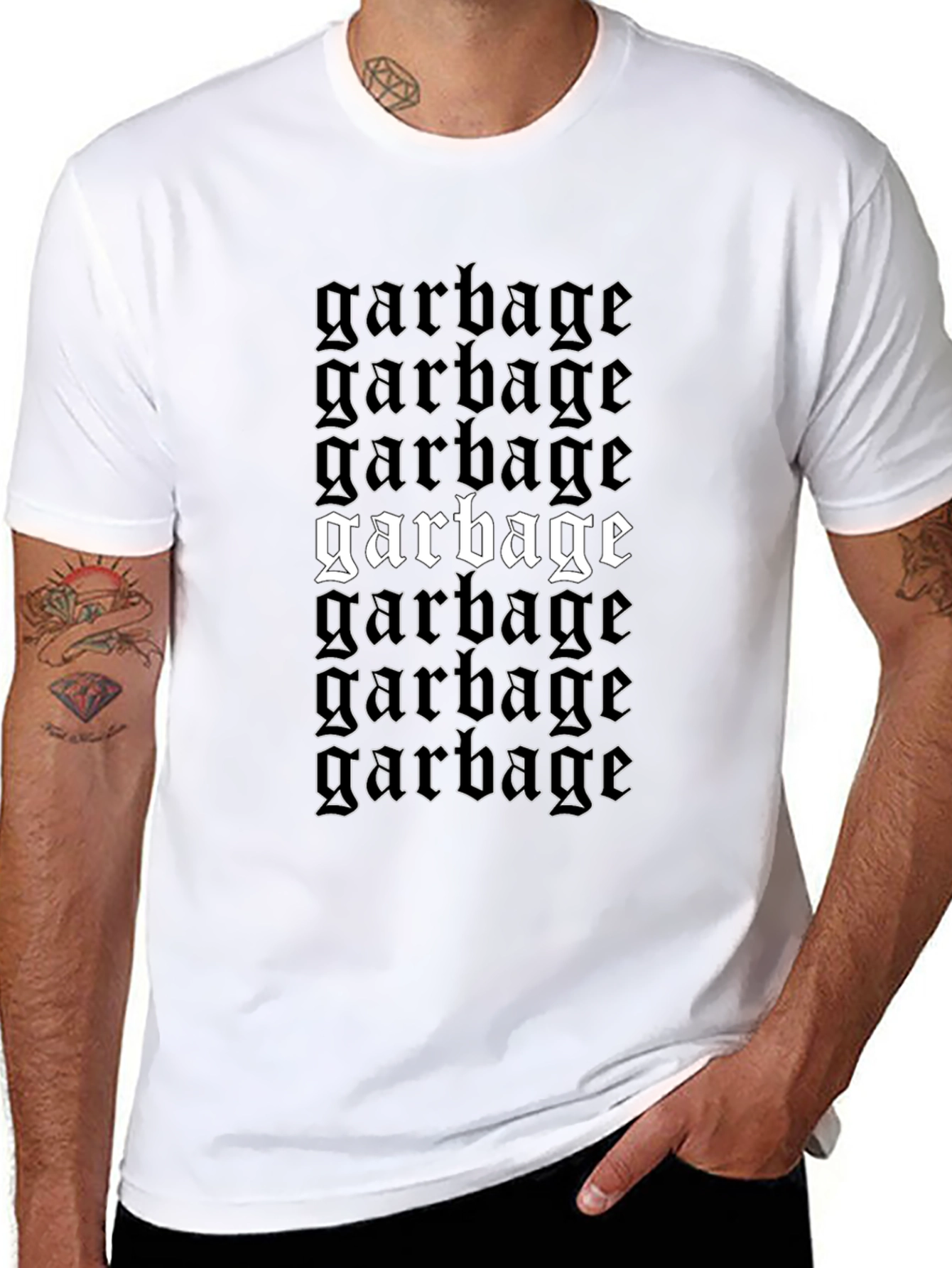 Garbage Text Graphic Print Black T-Shirt