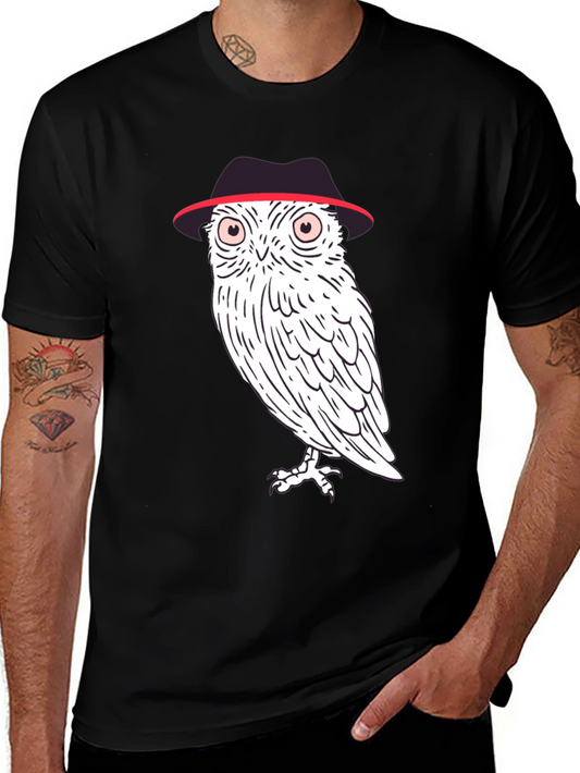 Owl in Fedora Graphic Tee - Stylish Mens Black T-Shirt