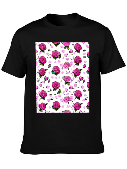 Floral Print T-Shirt: Pink Roses on White