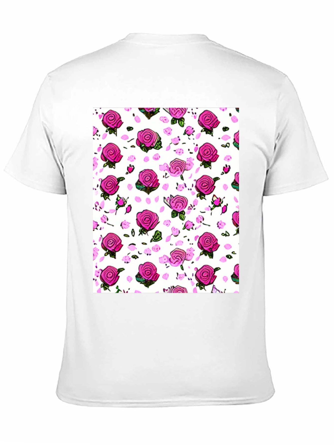 Floral Print T-Shirt: Pink Roses on White