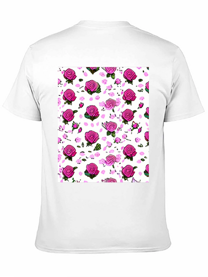 Floral Print T-Shirt: Pink Roses on White