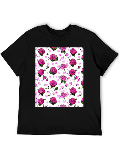 Floral Print T-Shirt: Pink Roses on White