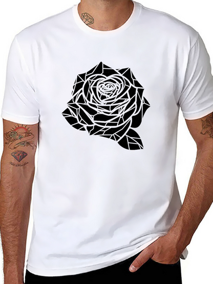 Geometric Rose Graphic T-Shirt - Black