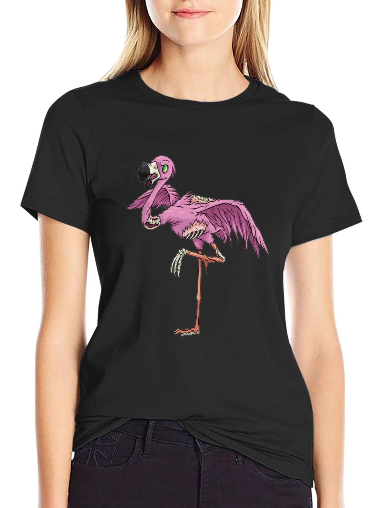 Zombie Flamingo Black Graphic T-Shirt