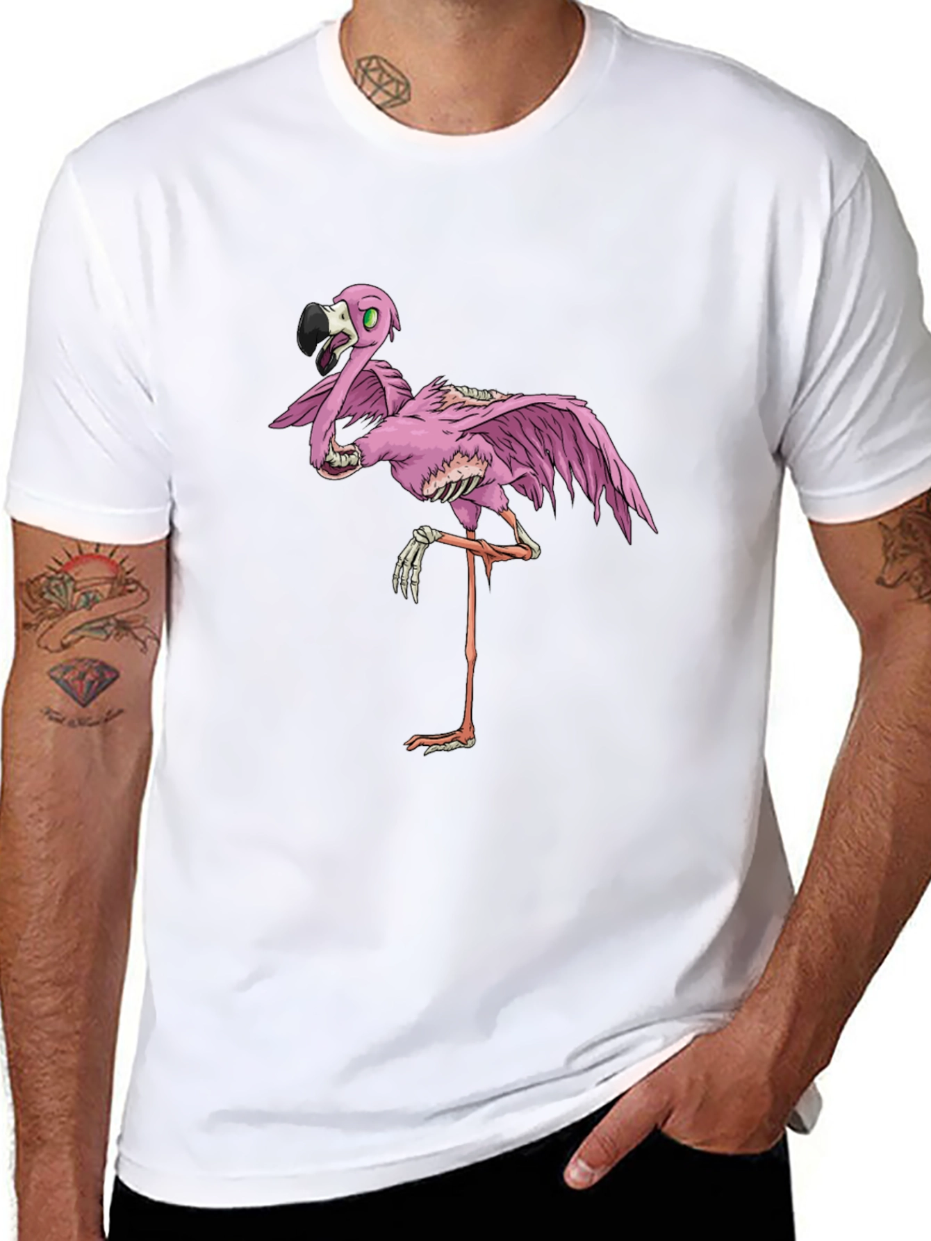 Zombie Flamingo Black Graphic T-Shirt