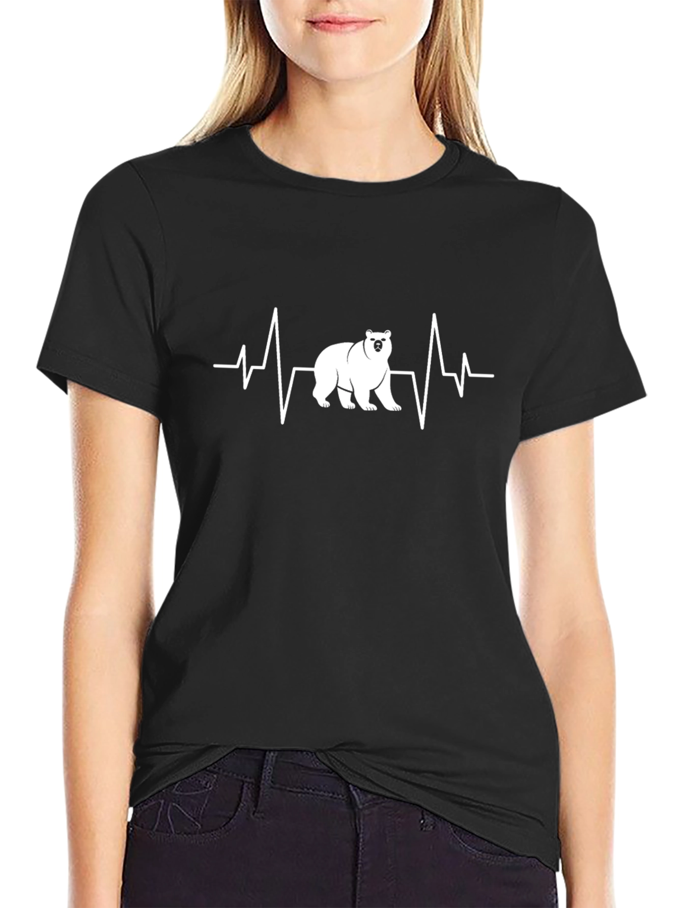 Bear Heartbeat T-Shirt - Black Crew Neck Tee