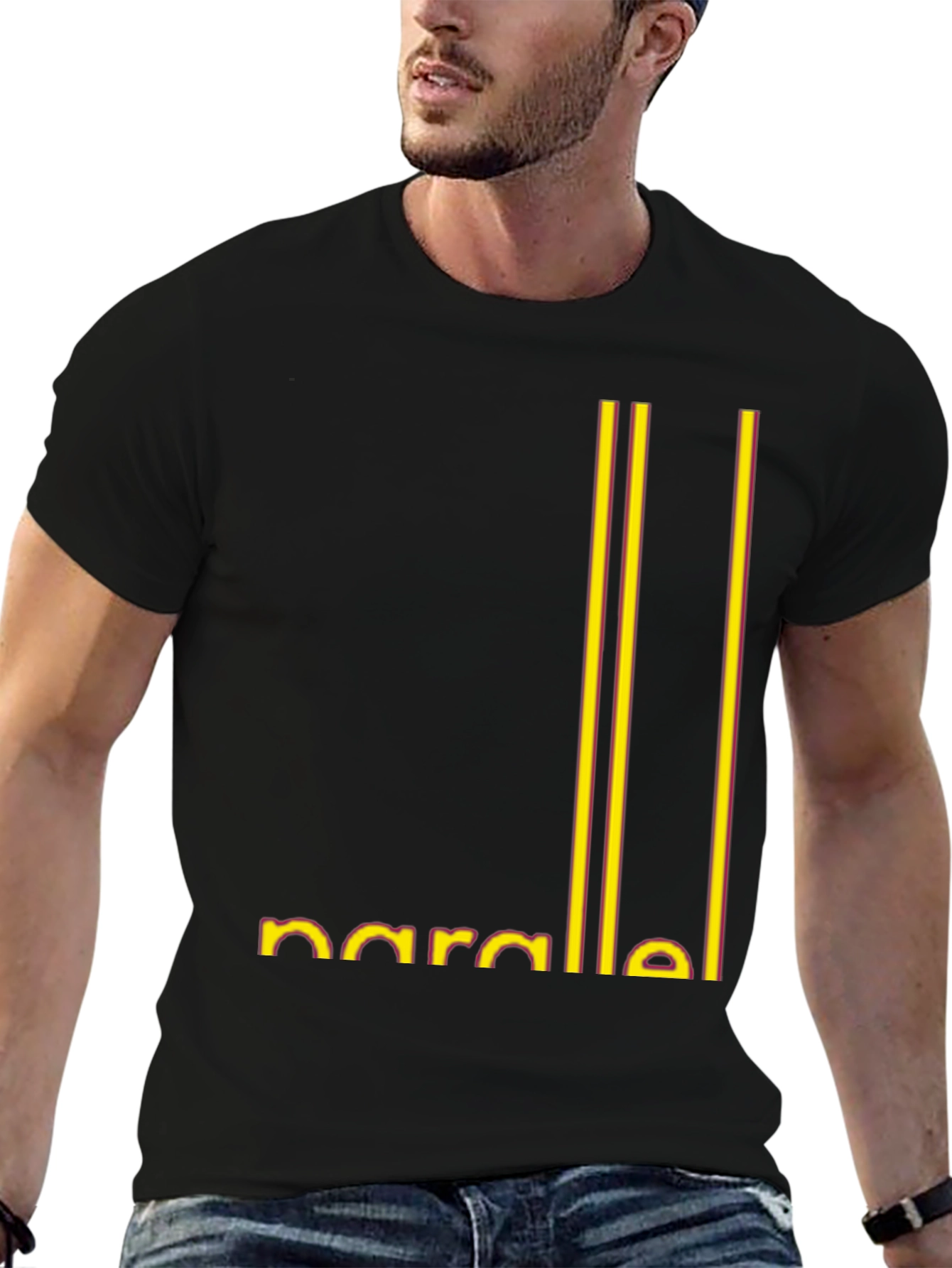 Parallel Lines Graphic Black T-Shirt