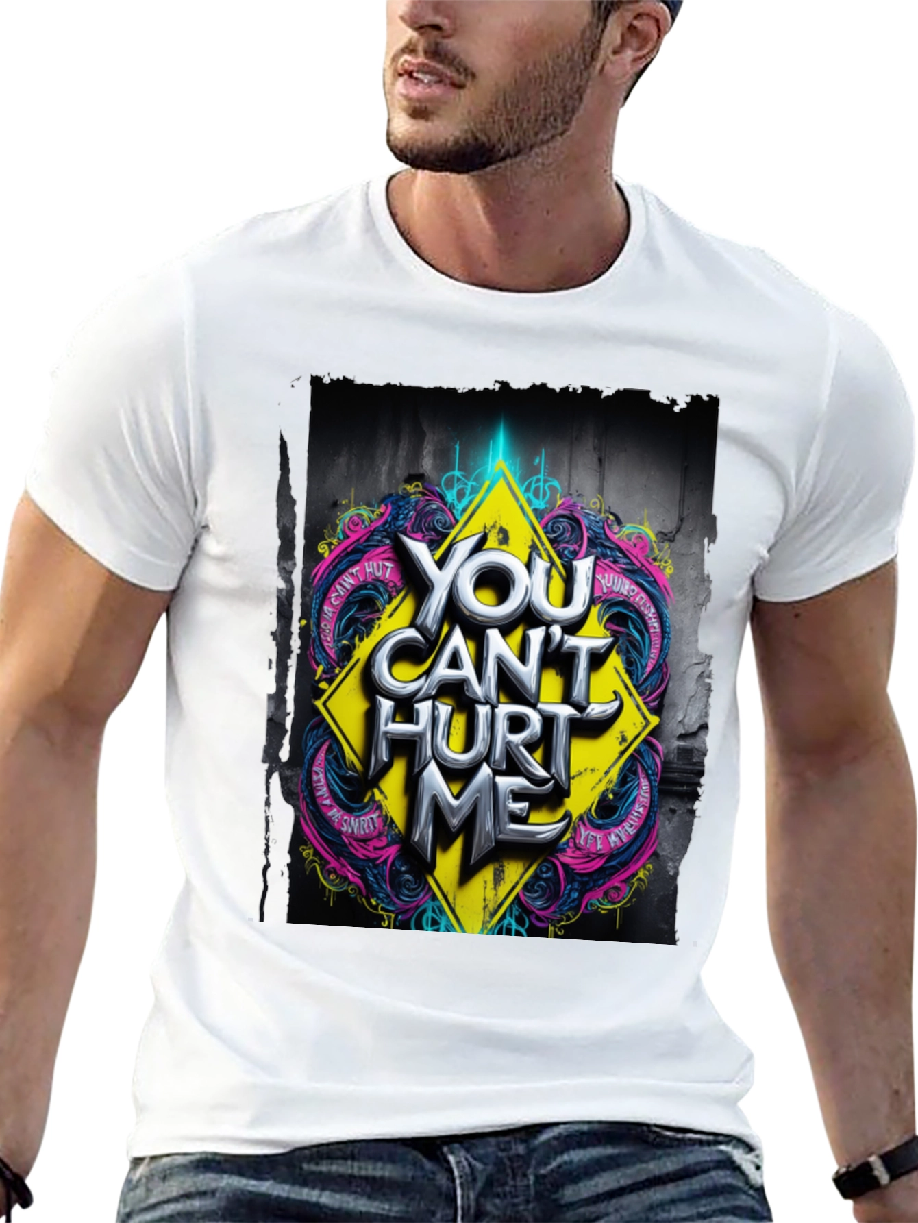 Edgy You Cant Hurt Me Graphic Black T-Shirt