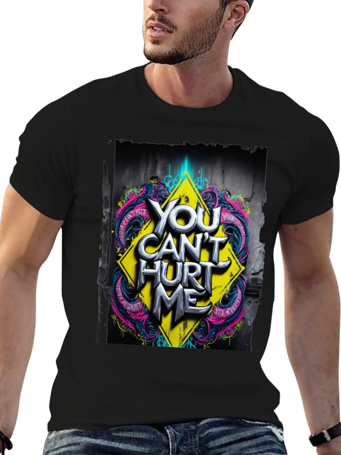 Edgy You Cant Hurt Me Graphic Black T-Shirt