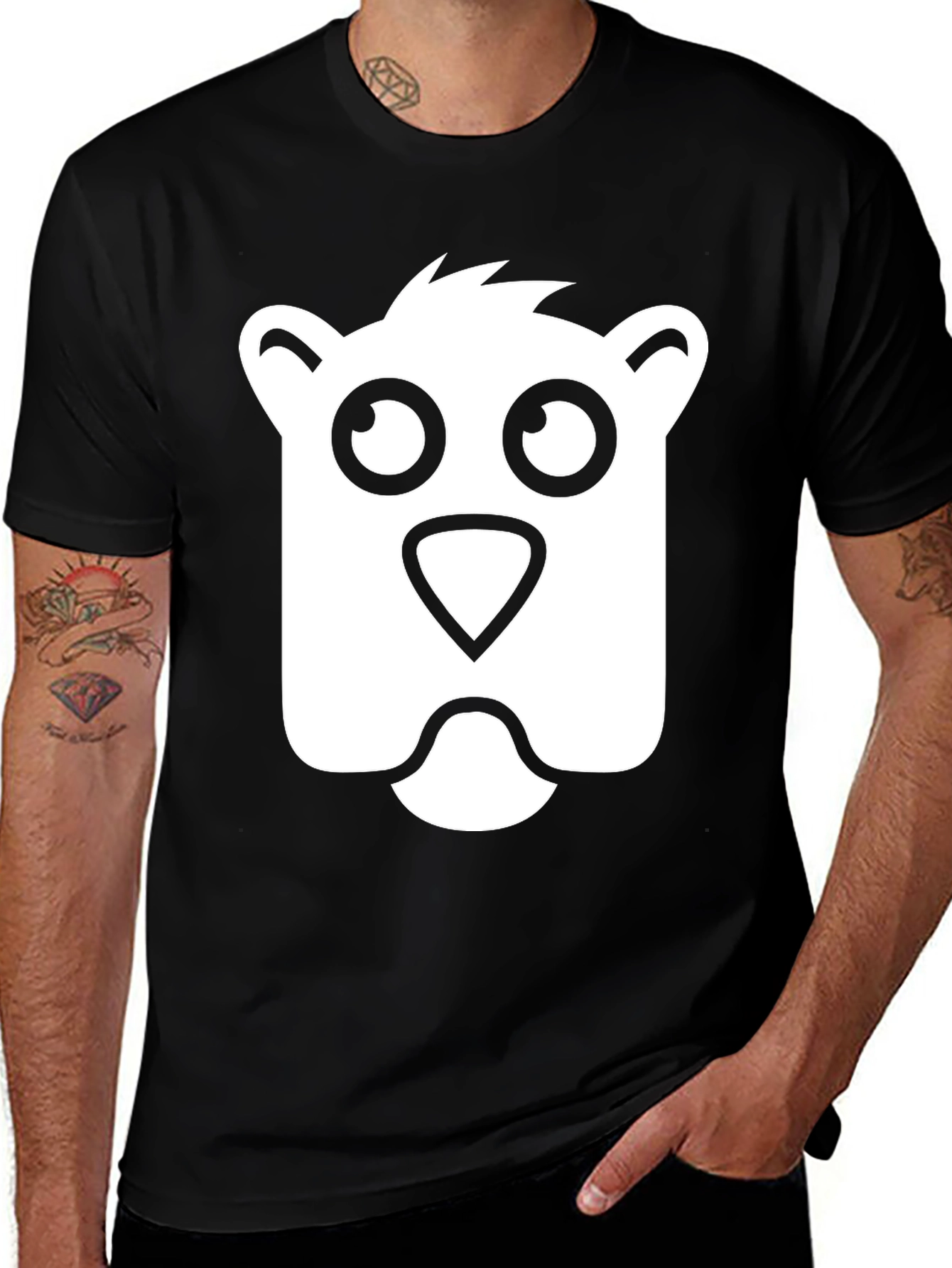 Cartoon Bear Face Black T-Shirt