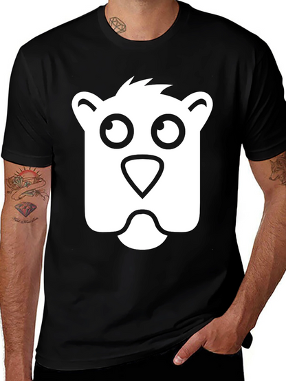 Cartoon Bear Face Black T-Shirt
