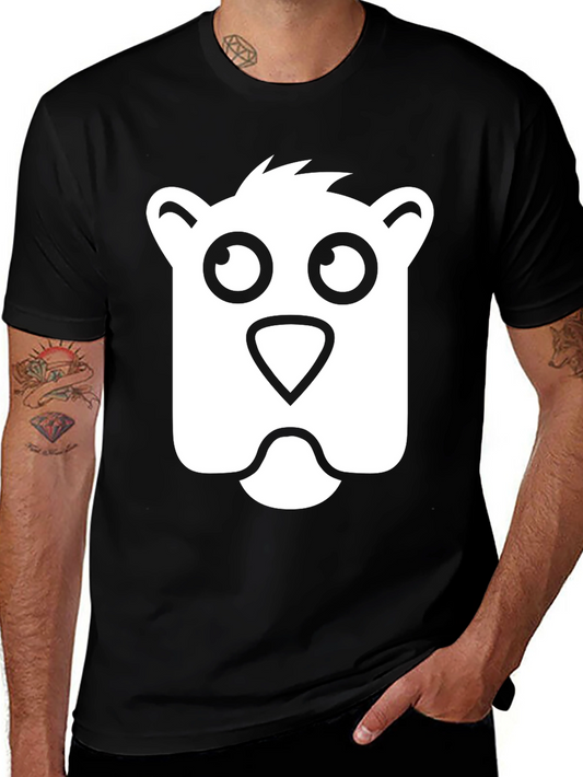 Cartoon Bear Face Black T-Shirt