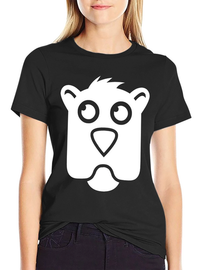 Cartoon Bear Face Black T-Shirt