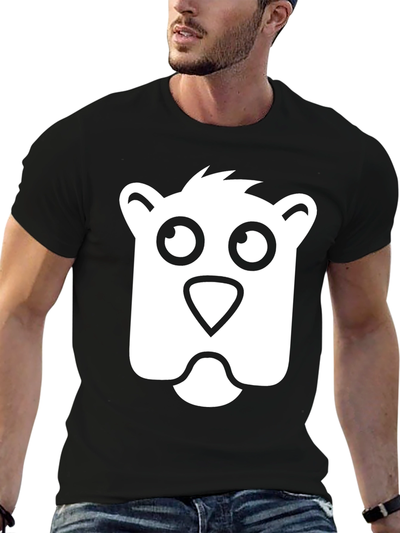 Cartoon Bear Face Black T-Shirt