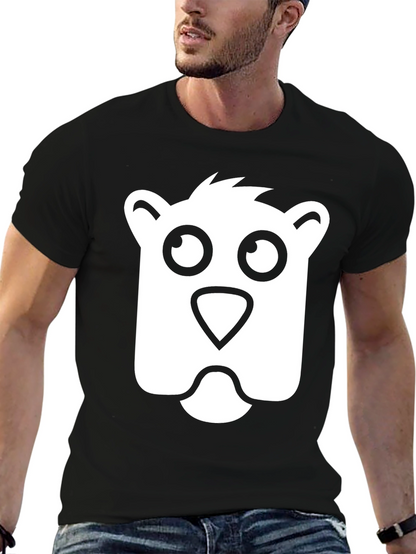 Cartoon Bear Face Black T-Shirt