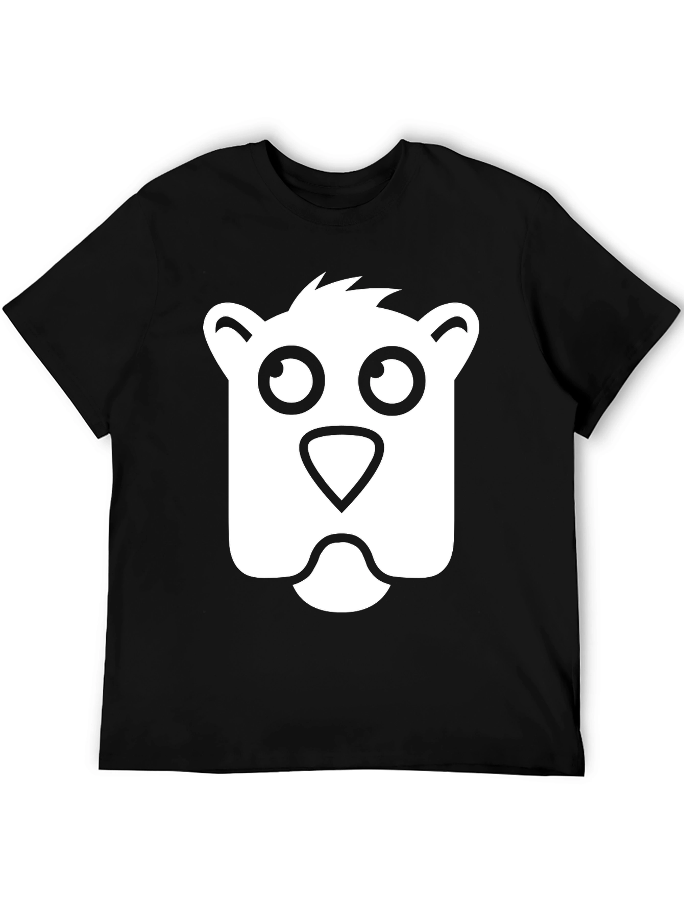 Cartoon Bear Face Black T-Shirt