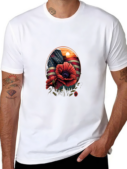Patriotic Poppy T-Shirt: American Flag Floral Design