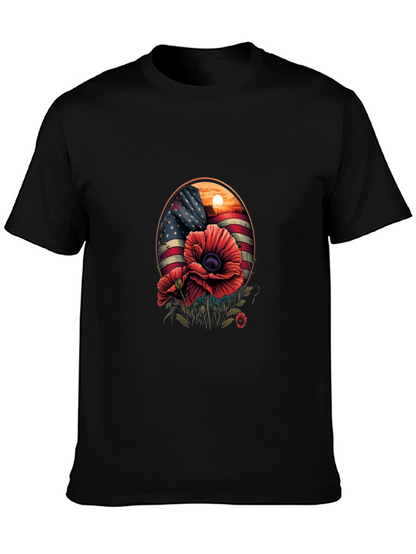 Patriotic Poppy T-Shirt: American Flag Floral Design