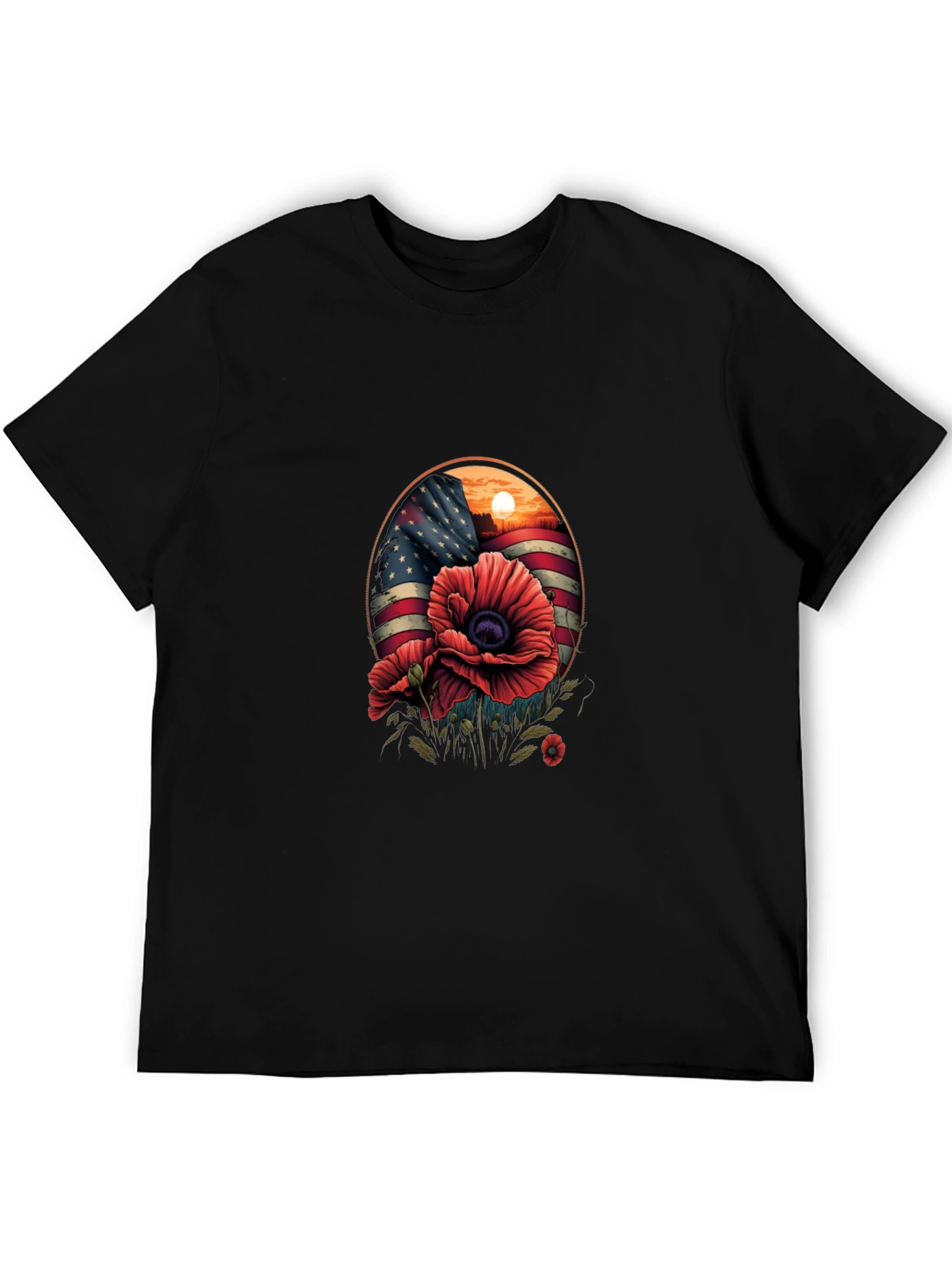 Patriotic Poppy T-Shirt: American Flag Floral Design