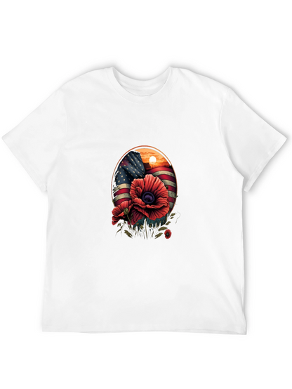 Patriotic Poppy T-Shirt: American Flag Floral Design