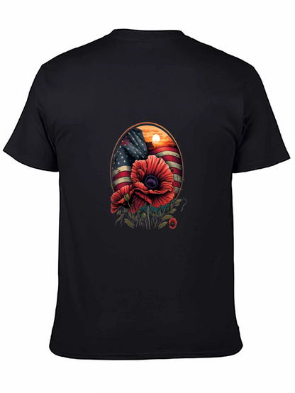 Patriotic Poppy T-Shirt: American Flag Floral Design