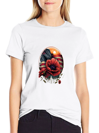 Patriotic Poppy T-Shirt: American Flag Floral Design