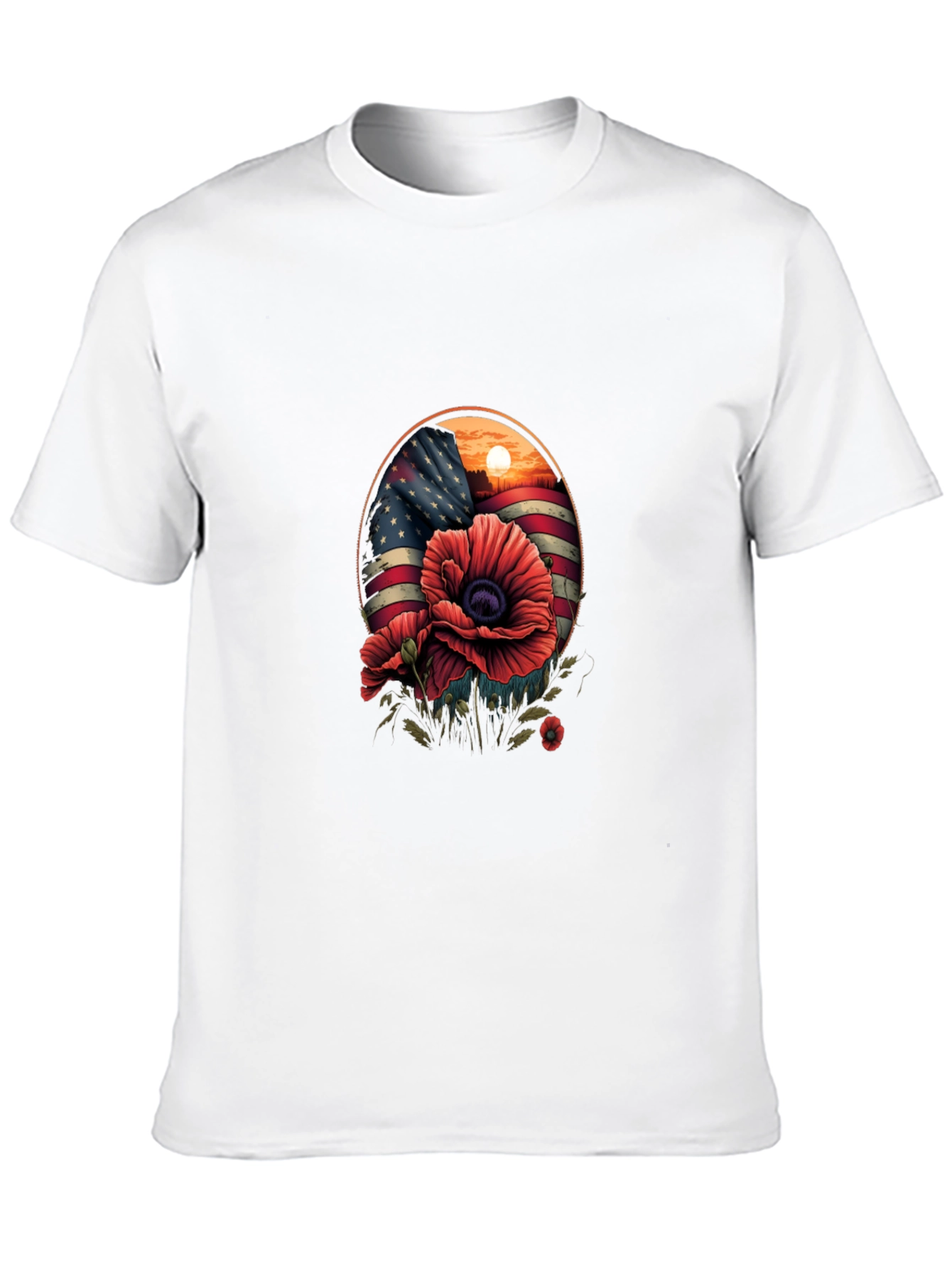 Patriotic Poppy T-Shirt: American Flag Floral Design