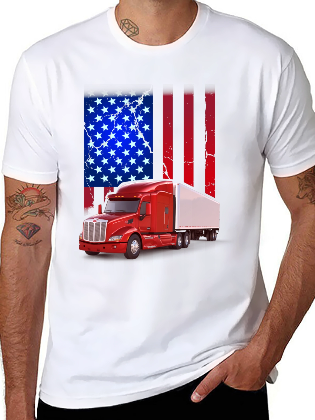 American Flag Trucker T-Shirt - Patriotic Design