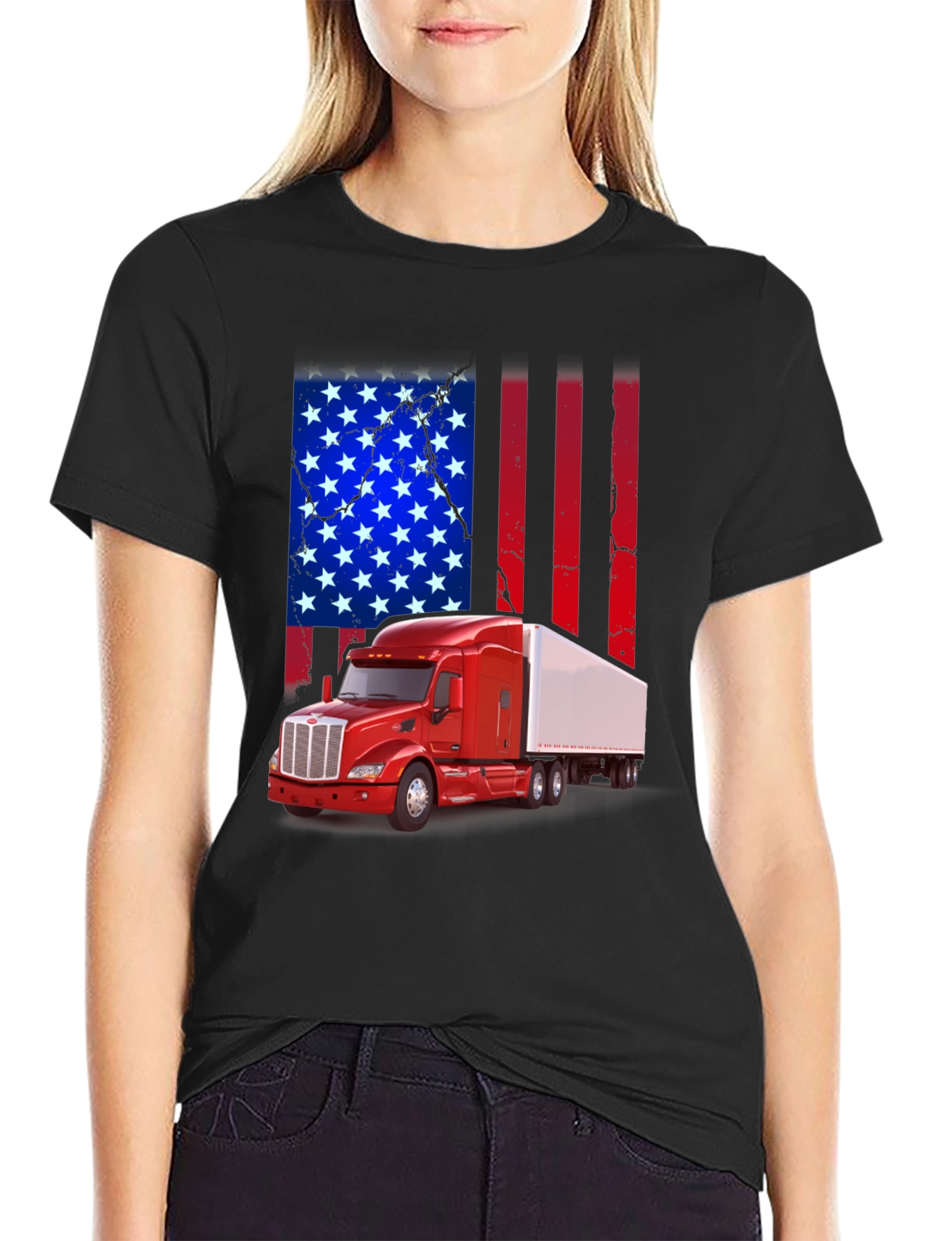 American Flag Trucker T-Shirt - Patriotic Design