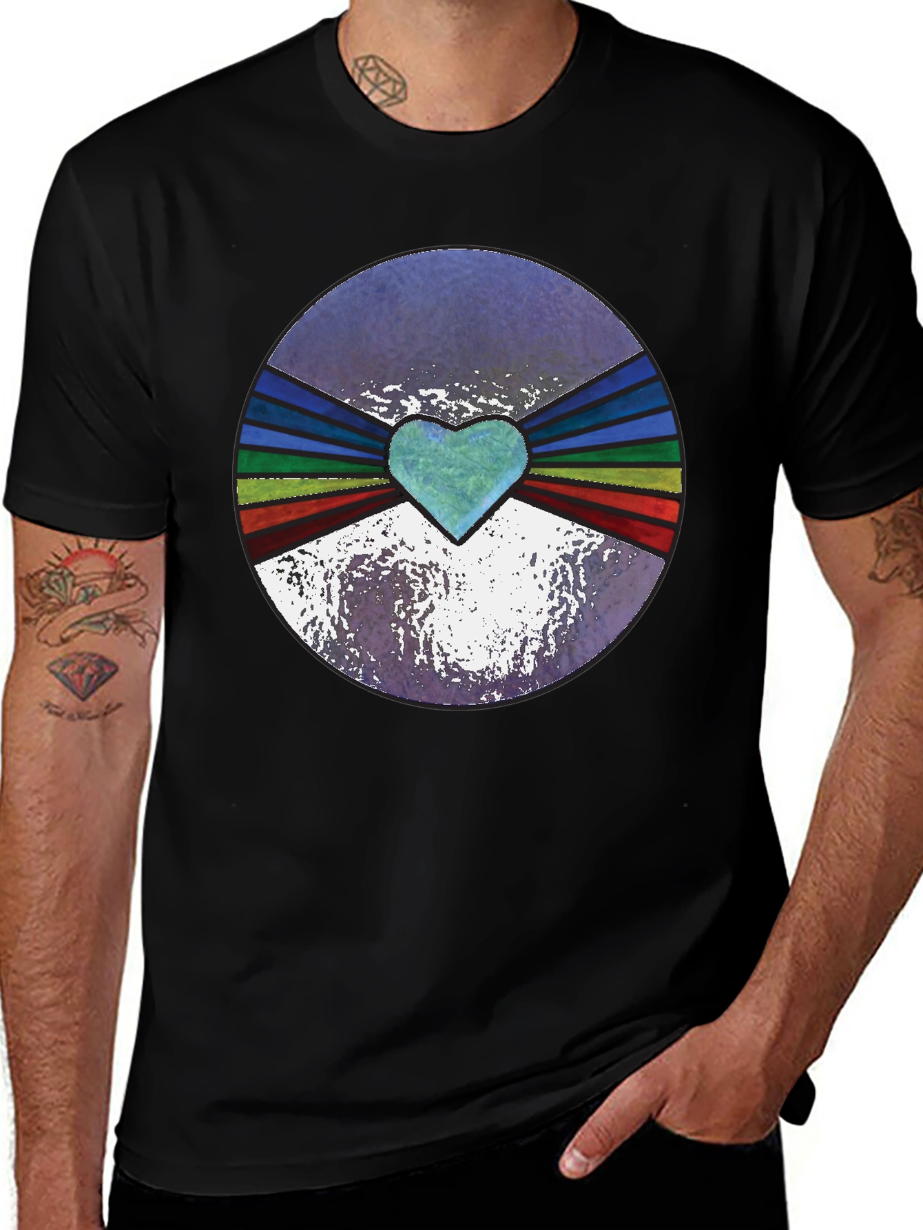 Retro Heartburst Graphic Tee - Black Cotton Blend