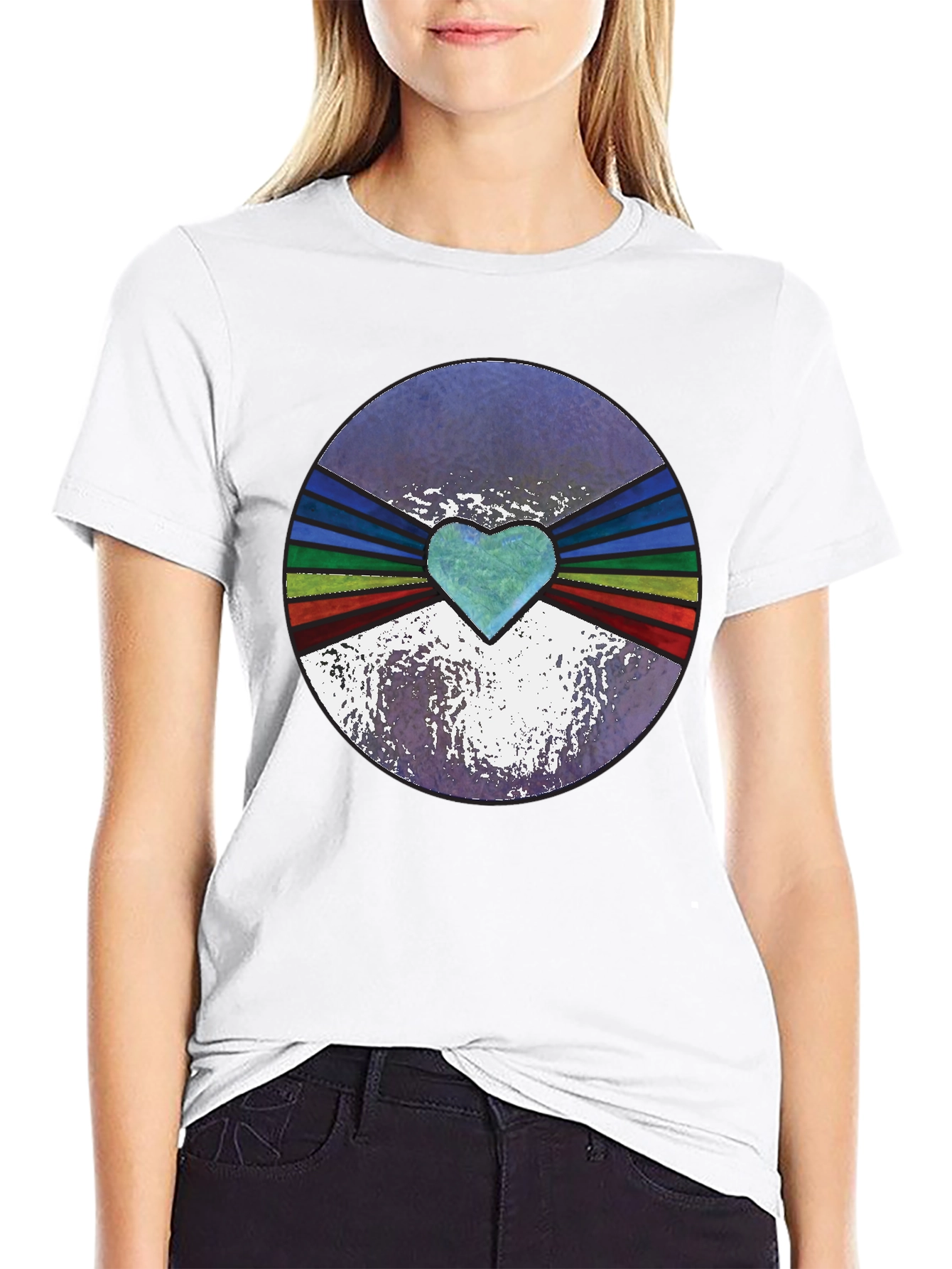 Retro Heartburst Graphic Tee - Black Cotton Blend