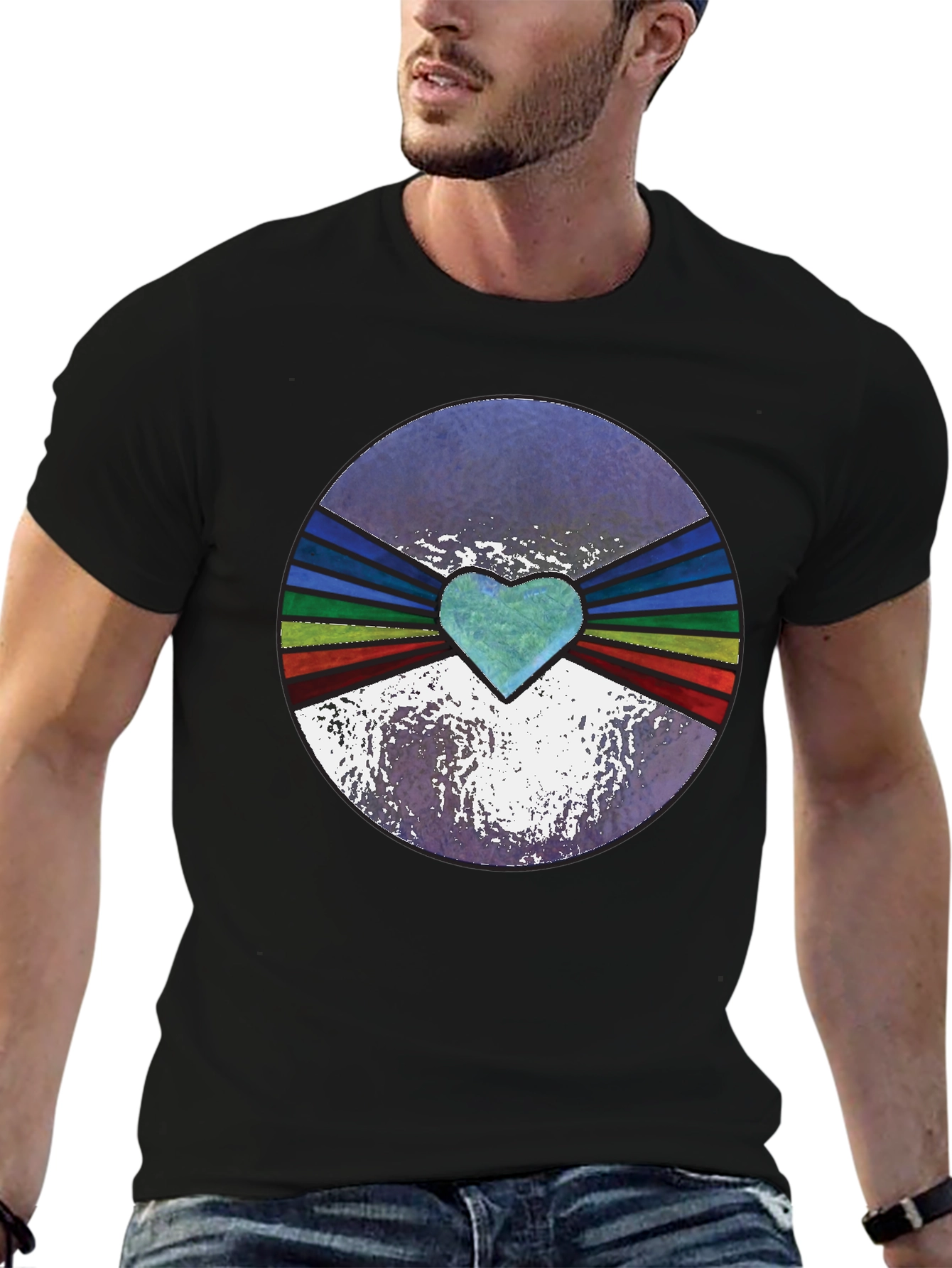 Retro Heartburst Graphic Tee - Black Cotton Blend