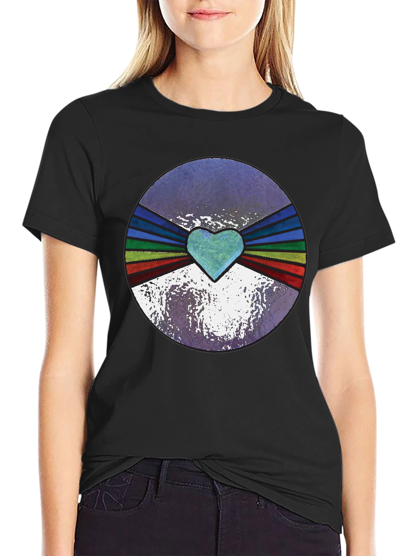 Retro Heartburst Graphic Tee - Black Cotton Blend