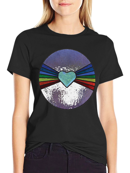 Retro Heartburst Graphic Tee - Black Cotton Blend