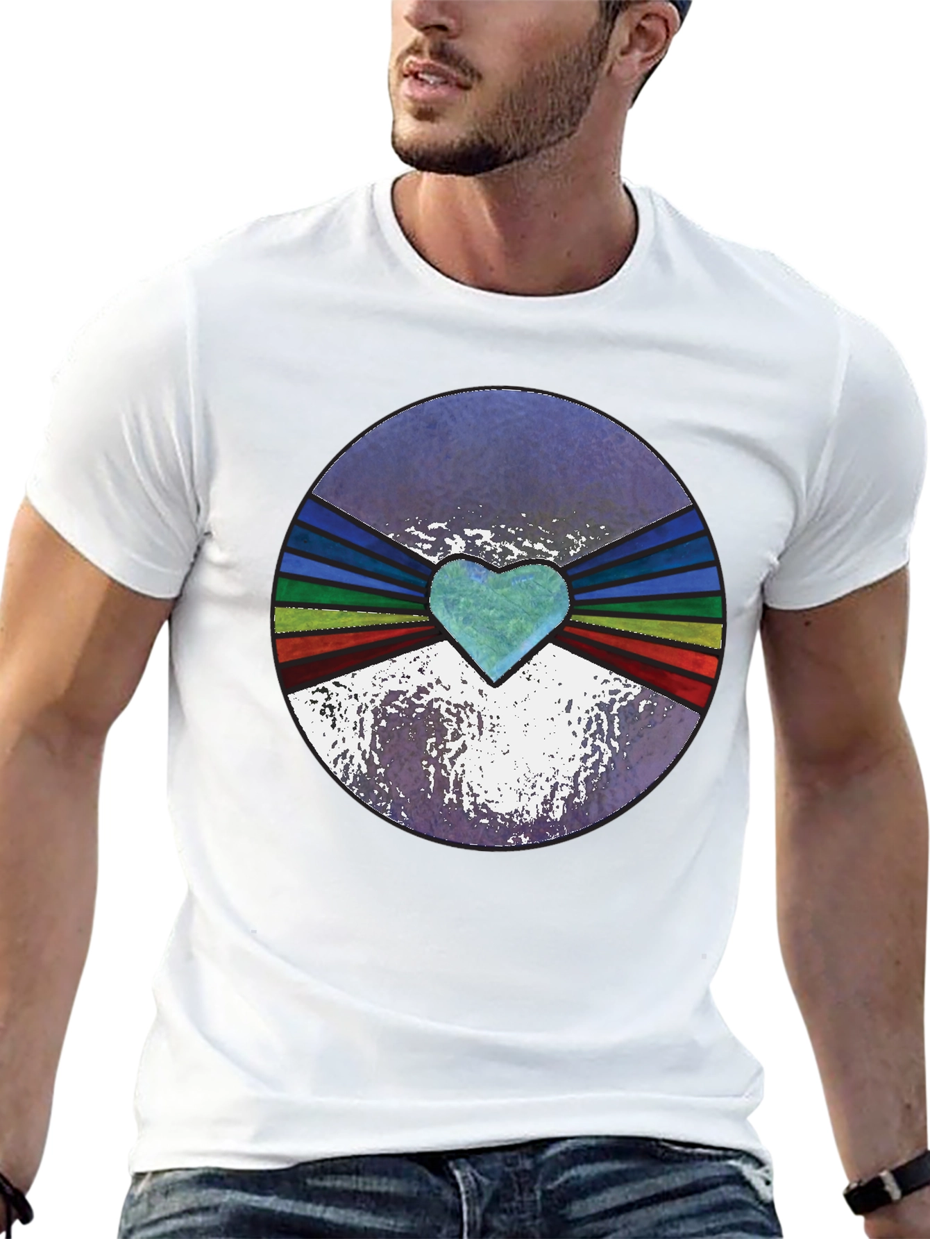 Retro Heartburst Graphic Tee - Black Cotton Blend
