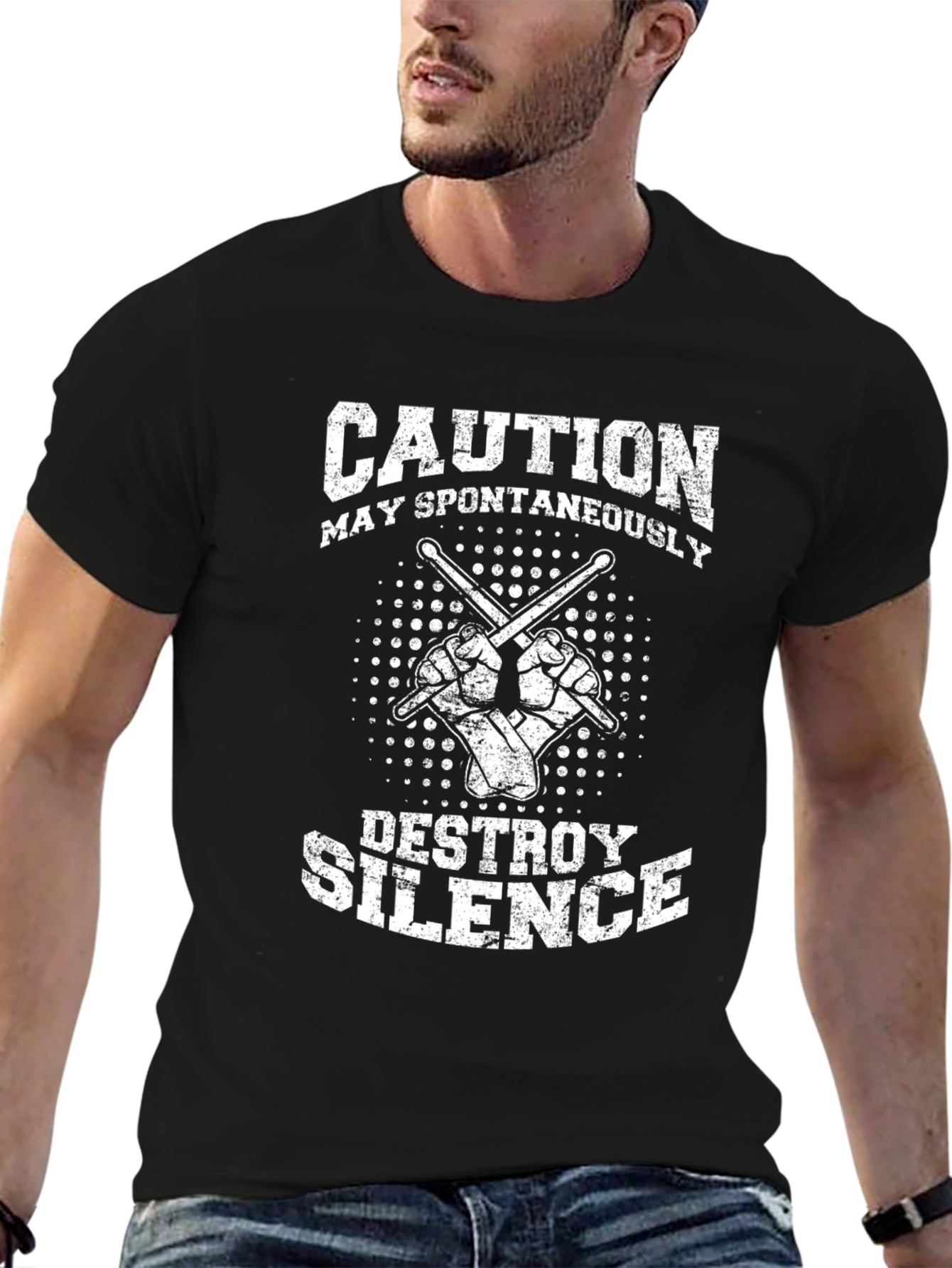 Caution May Spontaneously Destroy Silence Black T-Shirt