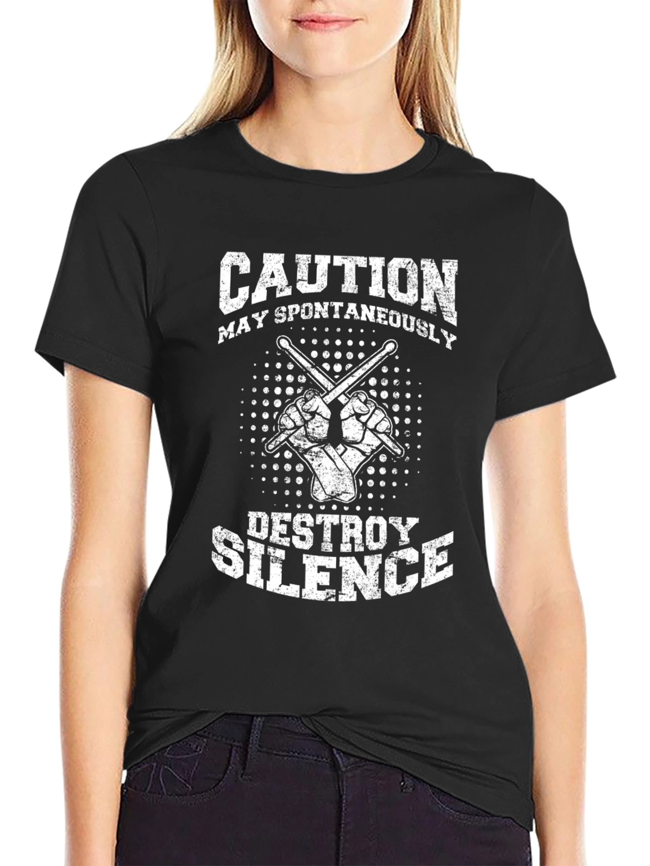 Caution May Spontaneously Destroy Silence Black T-Shirt