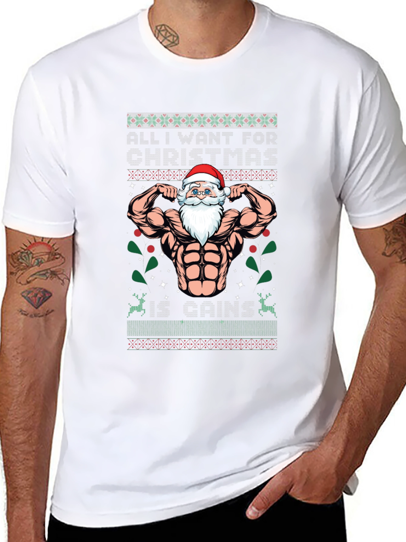 Funny Santa Gains Christmas T-Shirt