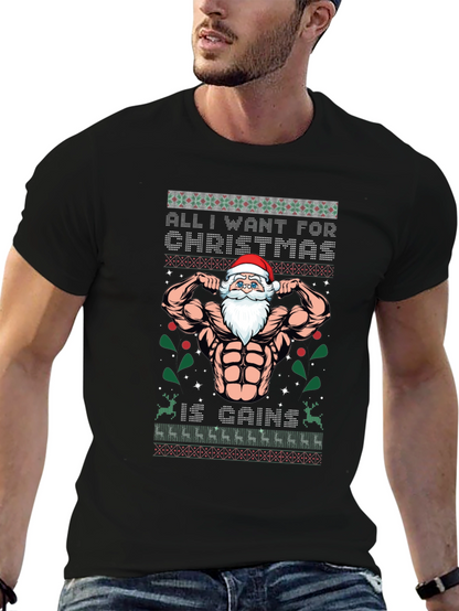 Funny Santa Gains Christmas T-Shirt